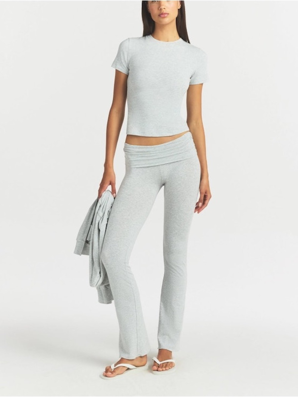 Skims Cotton Jersey Foldover Waist Pants in Heather Gray - Size Medium